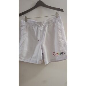 Calvin Klein Logo Pride Swim Trunk, White[M] Medium New With Tags $59